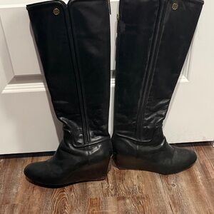 Tory Burch Black Leather Wedge Boots